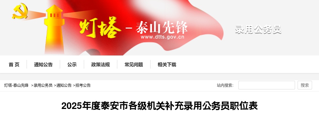 2025年度泰安市各级机关补充录用公务员职位表 图片