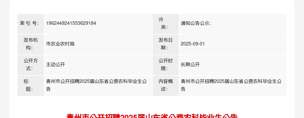 潍坊青州市公开招聘2025届山东省公费农科毕业生公告 图片