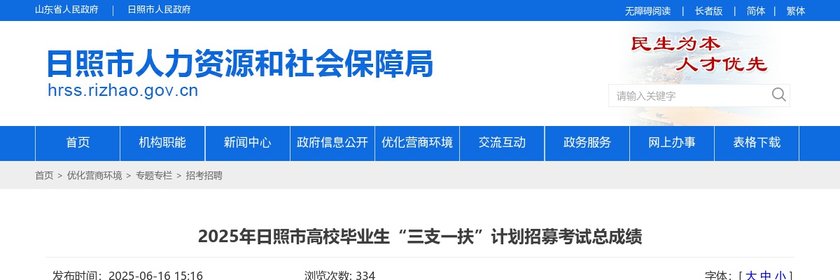 2025年日照市高校毕业生“三支一扶”计划招募考试总成绩 图片