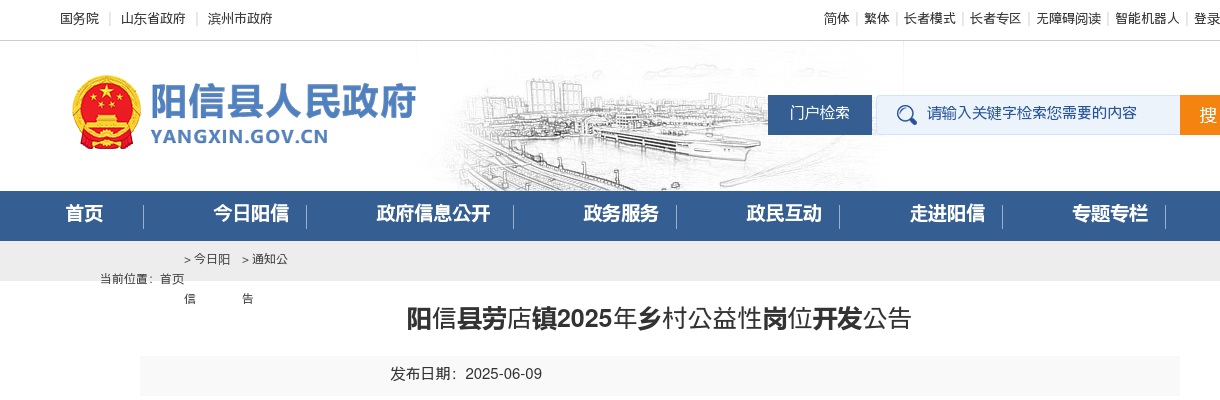 2025年滨州阳信县劳店镇乡村公益性岗位开发公告（41人） 图片