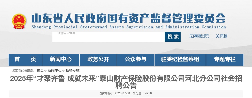 2025泰山财产保险股份有限公司河北分公司社会招聘公告 图片