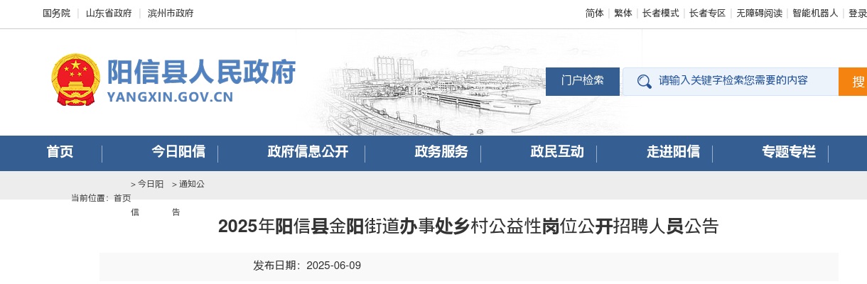 2025年滨州阳信县金阳街道办事处乡村公益性岗位公开招聘人员公告（40人） 图片